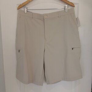 New IZOD Golf Sport Flex Straight Fit Shorts UPF Sun Control Khaki Stretch 36